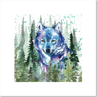 Blue Wolf - Wolf forest - Wolf nature - Wolf drawing - Wolf watercolor Posters and Art